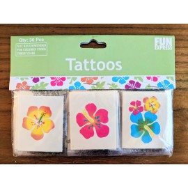 Fun Express 36 LUAU  HAWAIIAN TROPICAL HIBISCUS FLOWER TATTOOS - PARTY FAVORS BIRTHDAY