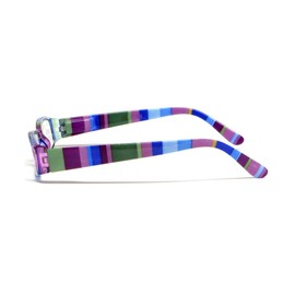 Calabria R576 Colorful Stripe Reading Glasses +1.50 Purple Women Trendy Readers Lightweight Comfortable w/Soft Slip In Case