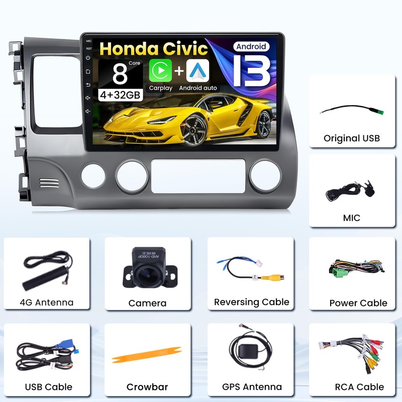 for Honda Civic Radio 2006-2011: 8Core CPU, 10.1" HD Touch