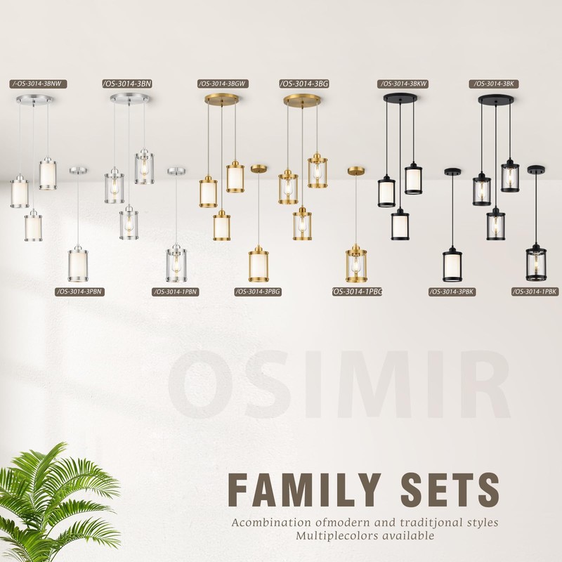 Osimir Brushed Nickel Pendant Lights Kitchen Island 3 Pack, Modern