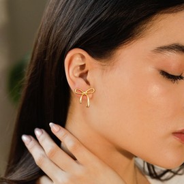 HESSAWELL Gold Bow Earrings for Women Bow Stud Earrings for Women Minimalist Jewelry Christmas Xmas Santa Gift