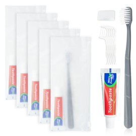 Toothbrush and Toothpaste Set,Bulk Travel Toothbrush Kit (5-Pack)