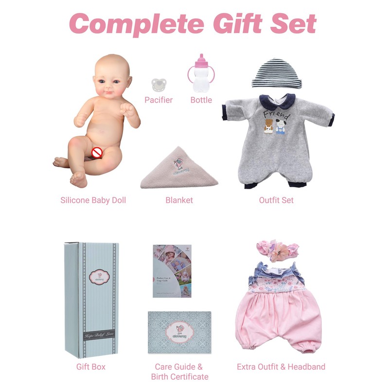 Cloveray 12 Inch Full Body Silicone Baby Doll Girl, 2
