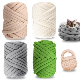 Pack of 4 Arm Knitting Wool, T-Shirt Yarn for Crochet, 4 x 100 g, Crochet Yarn, Cotton, Crochet Wool, Thick for Bags, Blankets, Bag, DIY Crafts