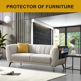 Linen ArmChair Caddy for Couch Sofa Arm Rest Cover with 2 Pockets Sofa Armrest Protector for Recliner Anti-Slip Armchair Caddy Slipcover for Living Room Couch Loveseat for Pets, Set of 2, Black