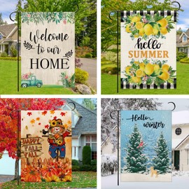 Seasonal Garden Flags Set of 12,Welcome Seasonal Garden Flags Double Sided 12.5x18 Inch Welcome Spring Summer Winter Christmas Holiday Garden Flag for All Seasons Yard Decoration Outdoor Decor