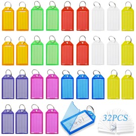 SHENSAIGO Pack of 32 Key Fobs Writeable 8 Colours Plastic Key Ring with Ring, Key Labelling with 32 Labels, Key Fob for Labelling for Suitcase Pets Luggage