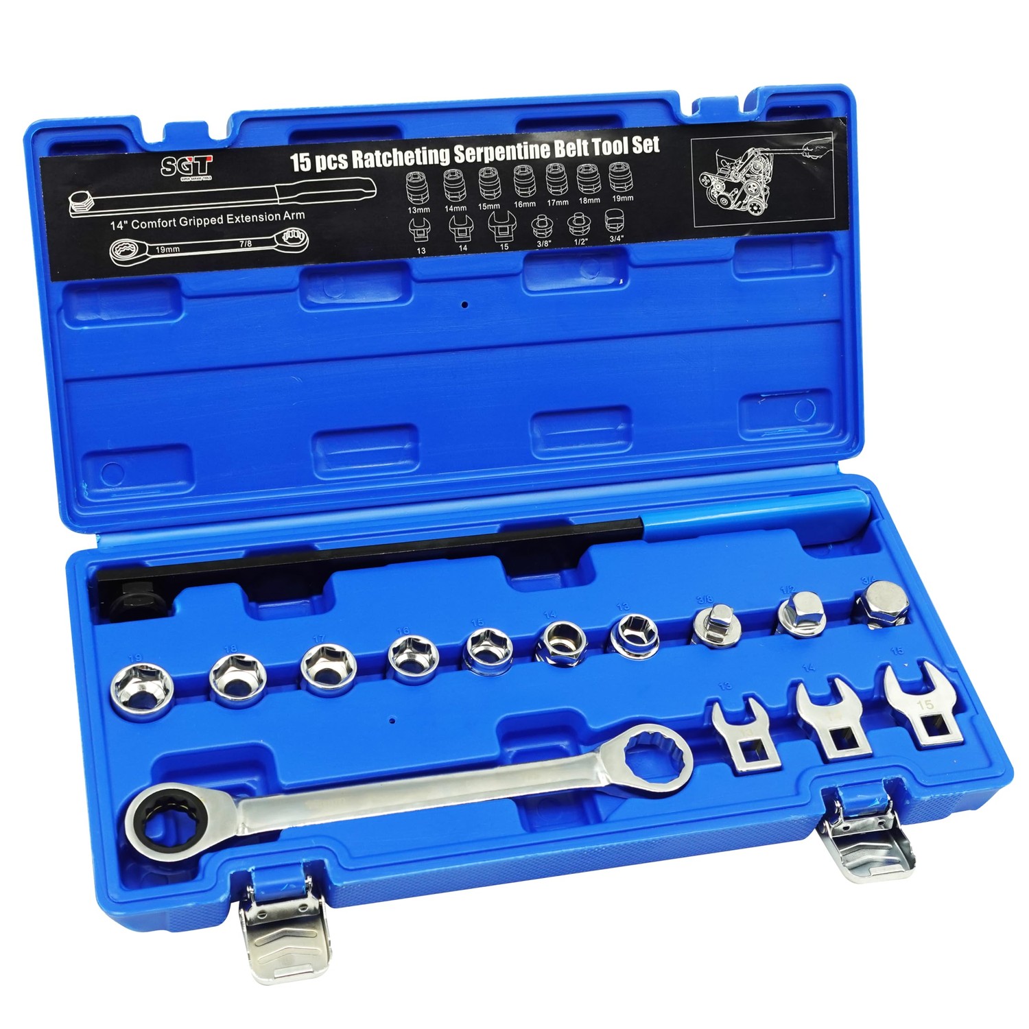SGT 15PC Ratcheting Serpentine Belt Tool Set,Serpentine Belt Tensioner ...