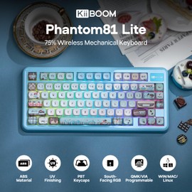KiiBoom Phantom81 Lite 75% Gasket Mechanical Keyboard, QMK&VIA Programmable, 3 Modes Wireless Gaming Keyboard, RGB Backlights, ABS Case + UV Tech, Hot-Swappable for Windows/Mac/Linux (Blue)