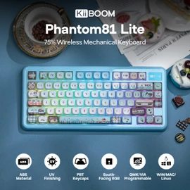 KiiBoom Phantom81 Lite 75% Gasket Mechanical Keyboard, QMK&VIA Programmable, 3 Modes Wireless Gaming Keyboard, RGB Backlights, ABS Case + UV Tech, Hot-Swappable for Windows/Mac/Linux (Blue)