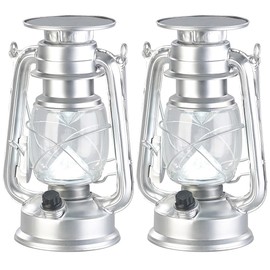Lunartec Storm Lantern LED Solar: Set of 2 Dimmable High-Power Solar LED Storm Lamps, 200 lm, 3 W, Silver (Outdoor Lamp Solar, Solar Petroleum Lanterns)