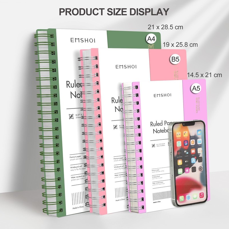 EMSHOI Notebook A5 Lined 100 g/m² Paper, 300 Pages -