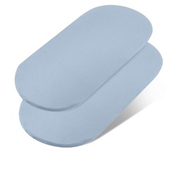 Dudu N Girlie Moses Basket Sheets 67 x 30 cm Cotton | Cradle Fitted Sheets Jersey Soft Bassinet Bedsheet Hypoallergenic Elasticated Breathable Pram Fitted Sheets (Pack of 2, Blue)