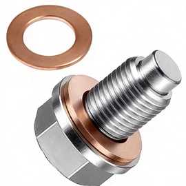M14x1.5 Magnetic Oil Drain Plug - 3DSKY Stainless Steel Sump Drain Nut Bolt with 2 Copper Crush Washers, Anti-Leakage Replacement
