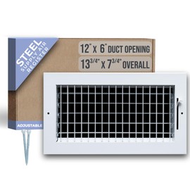 Fits 12x6 Duct Opening Steel Adjustable Air Supply Grille by Handua | Register Vent Cover Grill for Sidewall and Ceiling | White | Outer Dimensions: 13.75" X 7.75"