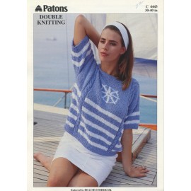Patons Knitting Pattern C 4443 - DK Cable & Stripe Nautical Top Women 30"-40"