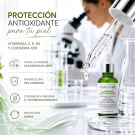 Exderm Vit Serum Supreme Vitamina C 10% y Ácido Hialurónico Suero Despigmentante Antimanchas Antiedad con Arbutina Rostro Cuello Escote Noche 30 ml