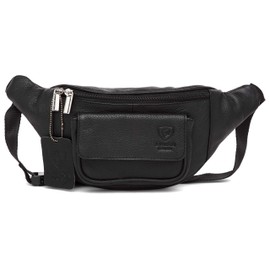 Real Distressed Leather Bum Waist Bag Travel Holiday Money Belt Pouch Change BUMBAG (Black)