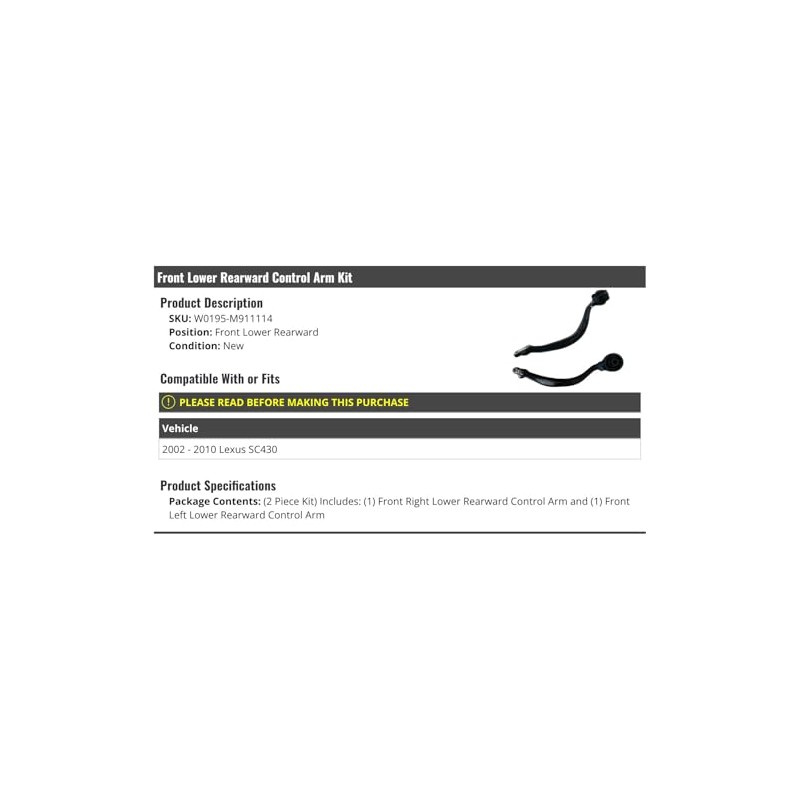 Front Lower Rearward Control Arm Kit - 2 Piece -