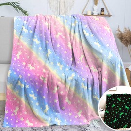 LXTOPN Glow in The Dark Throw Blanket, Soft Flannel Fleece Blanket, All Season Unicorn Blanket for Kids Girls Boys Adults Gifts