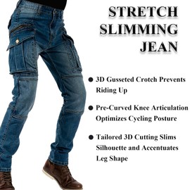 ESDVQ Motorcycle Jean (US, Waist, 36, Regular, Blue)