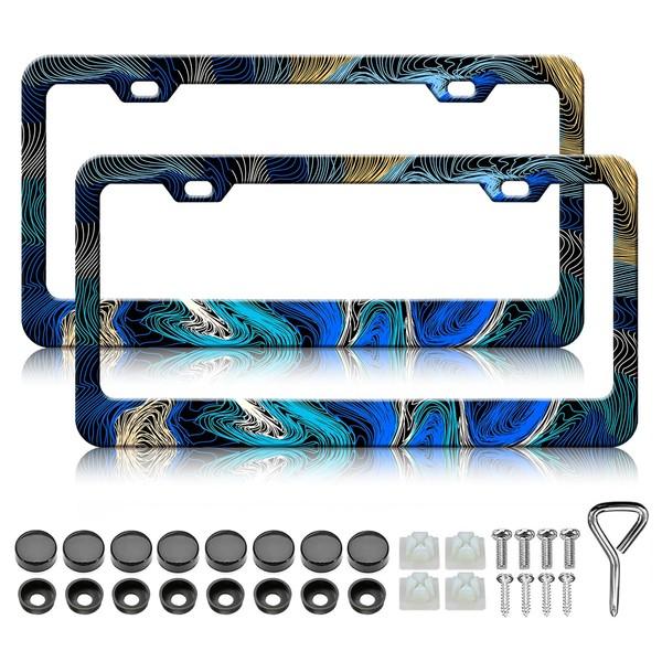 Topographic Map License Plate Frame - 2PCS Colorful Topography Funny