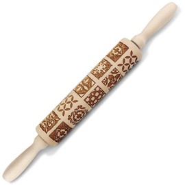 Embossed Wooden Rolling Pin, Embossing Rolling Pin for Baking Fondant, Pizza, Pie, Pastry, Pasta, Dough, Cookies, Suitable Christmas, Father and Mother's Gift (Square 14.9'' x 1.96'')