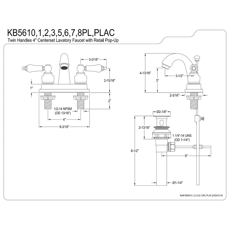 Kingston Brass KB5611PL Restoration 4-Inch Centerset Lavatory Faucet, Polished Chrome