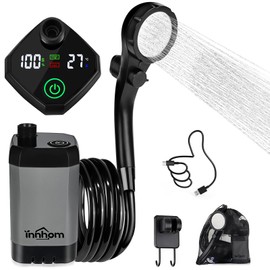 innhom Portable Shower for Camping, 6000mAh Rechargeable Camping Shower with LED Display, 2 Mode Electric Outdoor Camp Shower pump for Hiking, Travelling, Washing, Grey