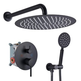 Shower System 10 Inch Matte Black Rain Round Shower Head with Handheld Spray Luxury Wall Mount Shower Combo Set Rough-in Valve and Shower Trim Included Bathroom 304 Stainless Steel