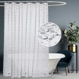 UFRIDAY Long Shower Curtain 72x78inch,Thick EVA 9 Gauge Transparent 3D Cobblestone Waterproof Shower Curtain Liner for Bathroom Heavy Duty with 5 Magnets,12 Hooks