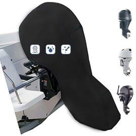 FLYMEI Outboard Motor Cover Fit 0-20 HP Motor, Full Boat Motor Cover Waterproof 600D Heavy Duty Oxford Fabric with PU Coating, Windproof Outboard Engine Hood Covers with Zipper, Universal, Black