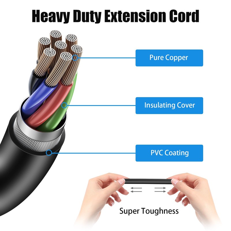 1 FT Short Extension Cord, HITRENDS 3 Outlet Extension Cord,