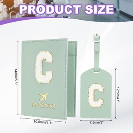 PATIKIL Passport Holder for Travel, Initial Passport Cover and Luggage Tag Set with Alphabet Chenille Letter Patch Travel Wallet Bag Suitcase Identifier for Women Family Travel Green C