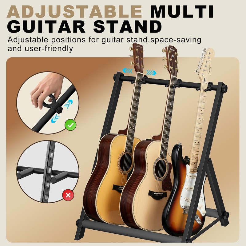 tipatyard 3 Multi Guitar Stand Rack With Thick Rubber Padding,Guitar