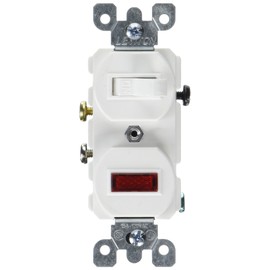 Leviton S02-05226-0WS Decora Traditional Duplex Combination Switch with Neon Pilot Light, 120/277 Vac, 12 A, 1 P, 4.3
