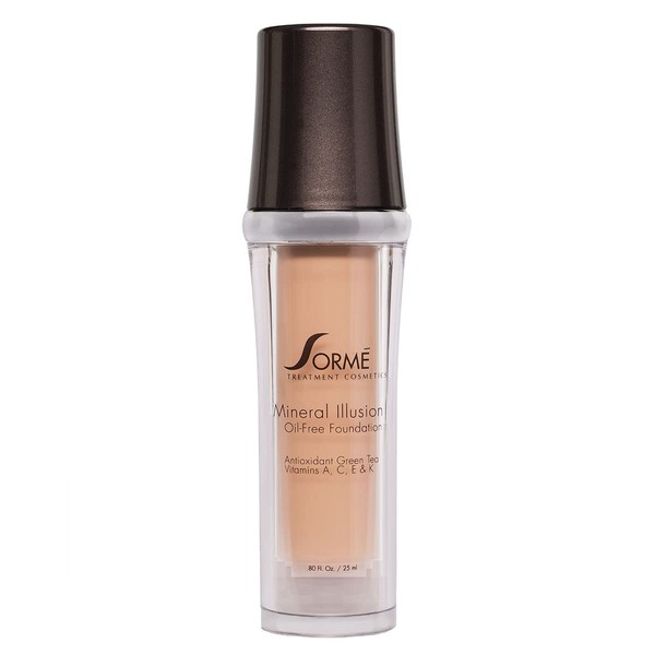 Sorme Mineral Illusion Foundation in Porcelain (25ml) | Oil-Free Liquid Foundation | With Shea Butter, Green Tea, and Vitamins A, C, and E | Hydrating Mineral Makeup Foundation for Face and Body