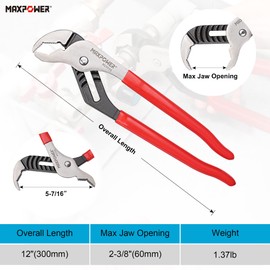 MAXPOWER 12 inch Groove Joint Pliers, Quick Adjustable Serrtated V Jaw Tongue and Groove Pliers
