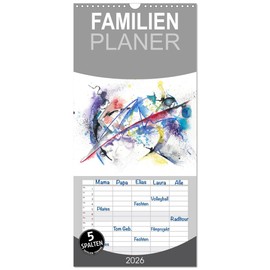 Family Planner 2026 - Abstract Watercolours with 5 Columns (Wall Calendar, 21 cm x 45 cm), Calvendo: Modern Watercolours with Chalk and Ink (CALVENDO Art)