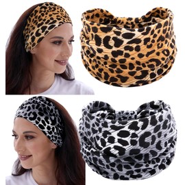 Zupro Boho Headbands 2 Pack For Women Fashion Wide Headband African Sport Yoga Running Workout Turban Hair Bands Hair Accessories Head Wraps Elastic Soft Cotton Cloth Turbans for Women and Girls