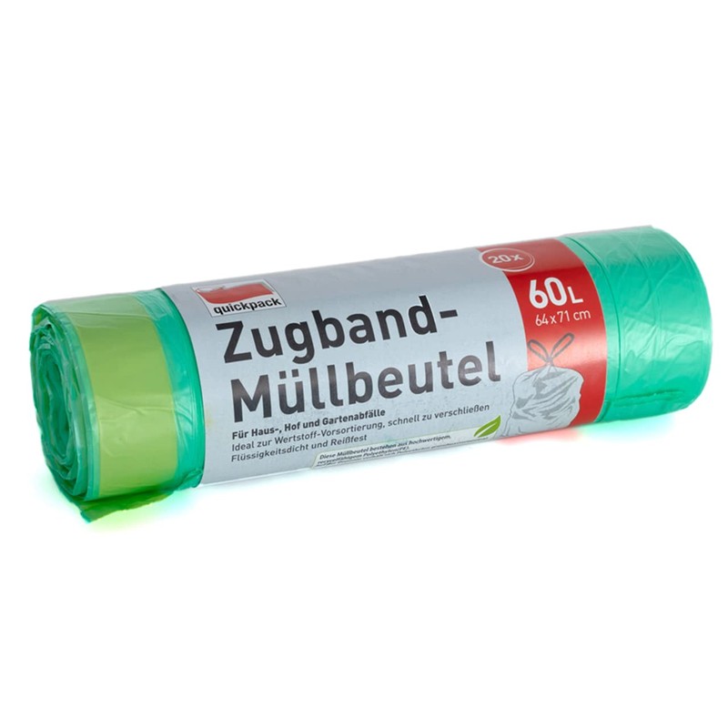 60 L Green Plastic Bin Liners Pack of 3