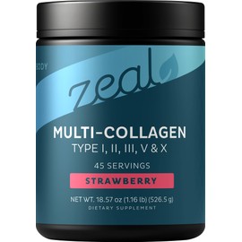 Premium Multi Collagen Peptides Powder (1, 2, 3, 5 & 10) with Protein. Vitamin C, Biotin, Hyaluronic Acid, for Hair Skin and Nails - Marine, Bovine, Chicken & Eggshell (Strawberry, 45 Servings)