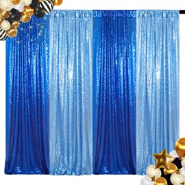 ShinyBeauty Baby Blue and Blue Sequin Backdrop - 4 Pieces Photo Booth Curtains, Sparkle Fabric Glitter Background for Baby Shower, Birthday, and Party Decorations