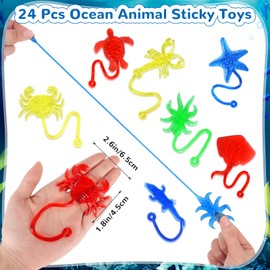 VICROIC 24PCS Ocean Animal Sticky Hands Toys for Kids, Rubbery Stretchy Sticky Goodie Bag Stuffers Toys for Party Favor Supplies, Colorful Sea Sticky Toy for Boys Girls Classroom Prizes