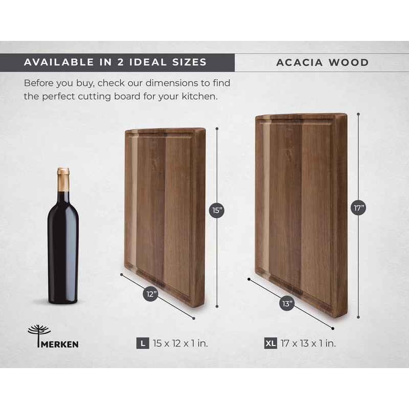 Acacia Wood Cutting Board – 17"x13" Butcher Block – Reversible