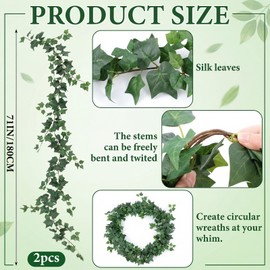 Hoteam 2 Pcs 71 inches Artificial Ivy Vines Garland Green Fake Ivy Garland Faux Hanging Plants with Silk Leaves Greenery Spring Decor for Indoor Outdoor Wedding Home Room Wall Decor