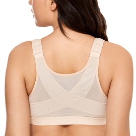 DELIMIRA Women's Full Coverage Front Closure Wire Free Back Support Posture Bra Taupe Tan 38D