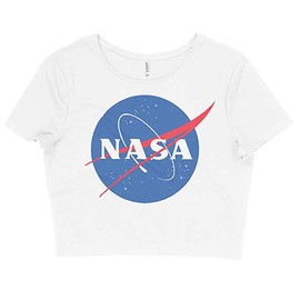 NASA Vintage Science Crop Top Bella Ladies Flowy Boxy Cropped Tee (Small, White)