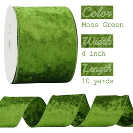 MEEDEE Velvet Wired Green Velvet Ribbon - 4 Inch Wide, Double Sided, Moss Green - Christmas Tree, Holiday Crafts, Home Decor, Topper Bow, Garlands, Wreaths (10 Yards)
