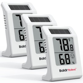 BaldrTherm 2.2'' Digital Thermometer and Hygrometer Meter, Solar-Powered Indoor Temperature Sensor Humidity Monitor, Humidity Gauge for Baby Rooms, Bedrooms, Home, Office, and Wine Cellars, 3Pack